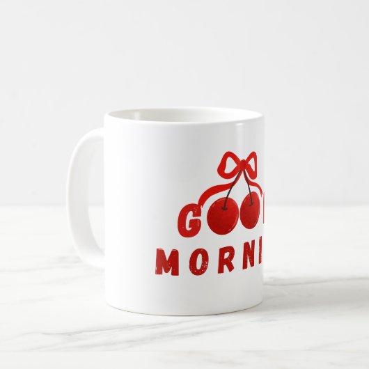 Cute Red Cherry Bow Good Morning Coffee Mug Kaffeetasse (Vorderseite Links)