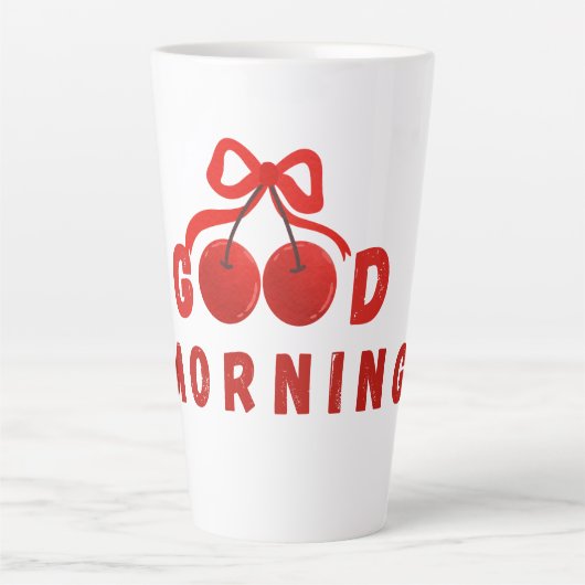Cute Red Cherry Bow Good Morning Coffee Mug Milchtasse (Vorderseite)