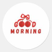 Cute Red Cherry Bow Good Morning Coffee Mug Runder Aufkleber (Vorderseite)