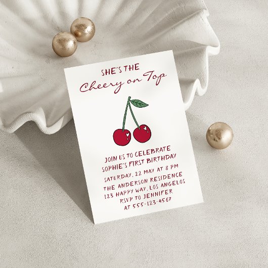Cute Red Cherry | Cherry on Top First Birthday Einladung