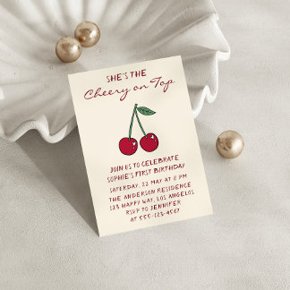 Cute Red Cherry | Cherry on Top First Birthday Einladung