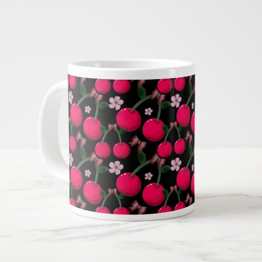 Cute red Cherry floral pattern  Jumbo-Tasse (Vorderseite Links)