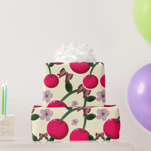 Cute red cherry pattern  geschenkpapier (Partygeschenke)