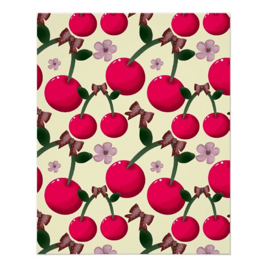 Cute red cherry pattern  poster (Vorderseite)