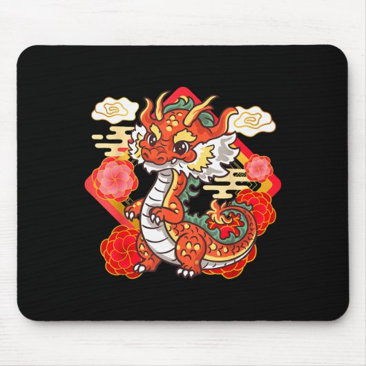 Cute Red Chinese New Year Of The Dragon 2024 Lunar Mousepad (Vorne)