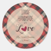 Cute Red Classic Tartan Handmade with Love Quote Runder Aufkleber (Vorderseite)