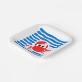 Cute Red Crab & Blue Waves Coastal Pappteller (Gewinkelt)