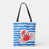 Cute Red Crab & Blue Waves Coastal Tasche (Rückseite)