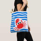 Cute Red Crab & Blue Waves Coastal Tasche (Von Nahem)
