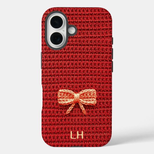 Cute Red Crochet Bow Yarn Custom Name Case-Mate iPhone Hülle (Rückseite)