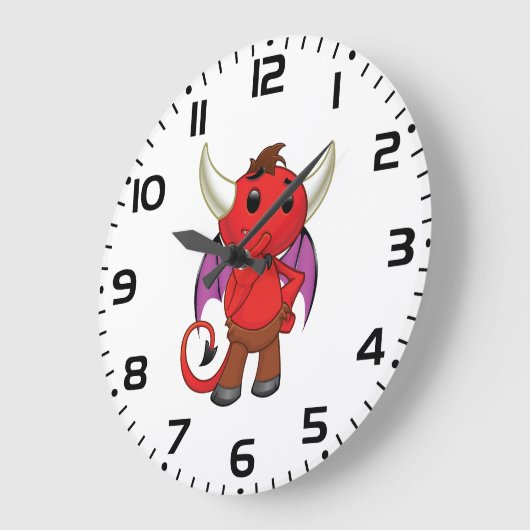 Cute Red Devil Character Thinking Mischievous Große Wanduhr (Winkel)