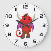 Cute Red Devil Character Thinking Mischievous Große Wanduhr (Vorderseite)
