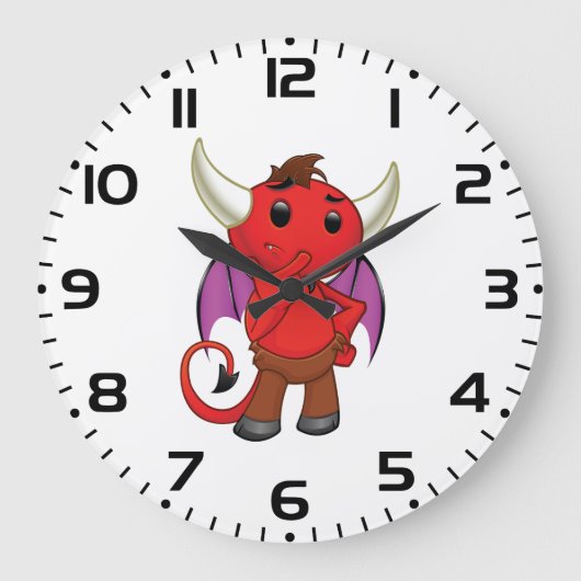 Cute Red Devil Character Thinking Mischievous Große Wanduhr (Vorderseite)