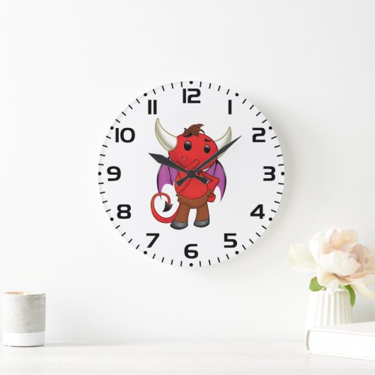 Cute Red Devil Character Thinking Mischievous Große Wanduhr (Zuhause)