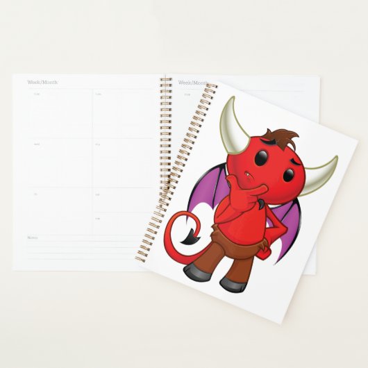 Cute Red Devil Character Thinking Mischievous Planer (Anzeige)