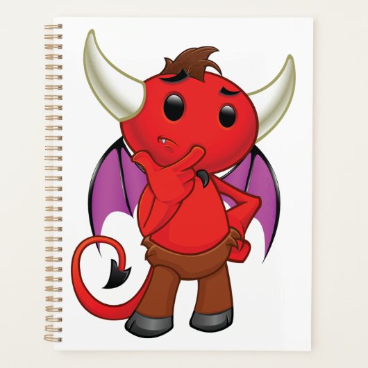 Cute Red Devil Character Thinking Mischievous Planer (Vorderseite)