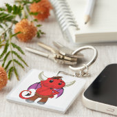 Cute Red Devil Character Thinking Mischievous Schlüsselanhänger (Vorderseite rechts)