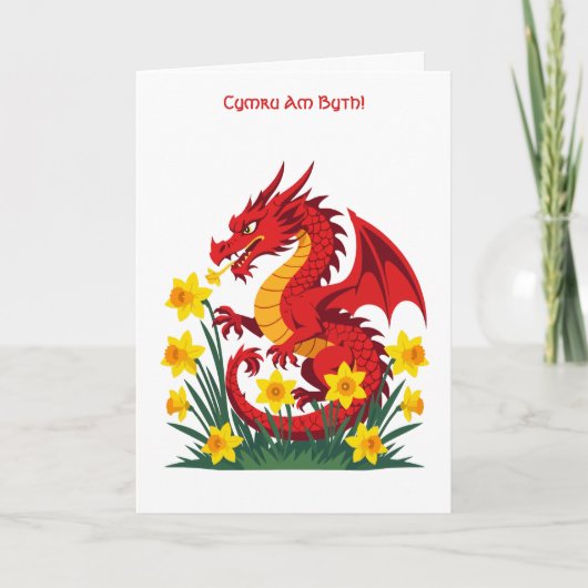 Cute Red Dragon And Daffodils Karte (Vorderseite)