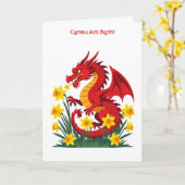 Cute Red Dragon And Daffodils Karte (Gelbe Blume)