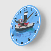 Cute red fishing trawler boat cartoon illustration runde wanduhr (Winkel)
