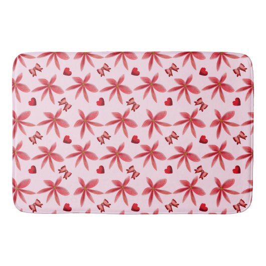 Cute Red Floral Heart Pattern Seamless Girly  Badematte (Vorderseite)