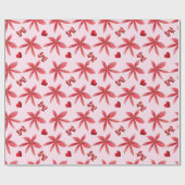 Cute Red Floral Heart Pattern Seamless Girly  Geschenkpapier (Flach)