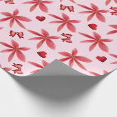 Cute Red Floral Heart Pattern Seamless Girly  Geschenkpapier (Ecke)