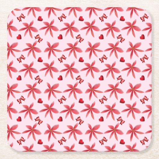 Cute Red Floral Heart Pattern Seamless Girly  Rechteckiger Pappuntersetzer (Vorderseite)