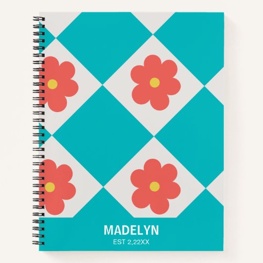 Cute Red flowers Personalized Name Spiral Notebook Notizblock (Vorderseite)