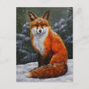 Cute Red Fox in Winter Snow Feiertagspostkarte