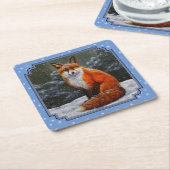 Cute Red Fox in Winter Snow Rechteckiger Pappuntersetzer (angewinkelt)