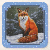 Cute Red Fox in Winter Snow Rechteckiger Pappuntersetzer (Vorderseite)