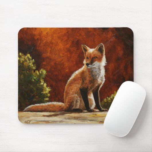 Cute Red Fox Sitting In the Sun Mousepad (Mit Mouse)