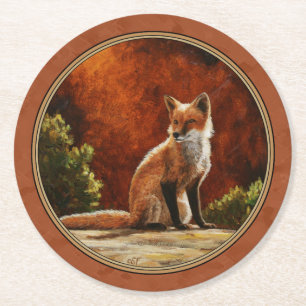 Cute Red Fox Sitting In the Sun Runder Pappuntersetzer
