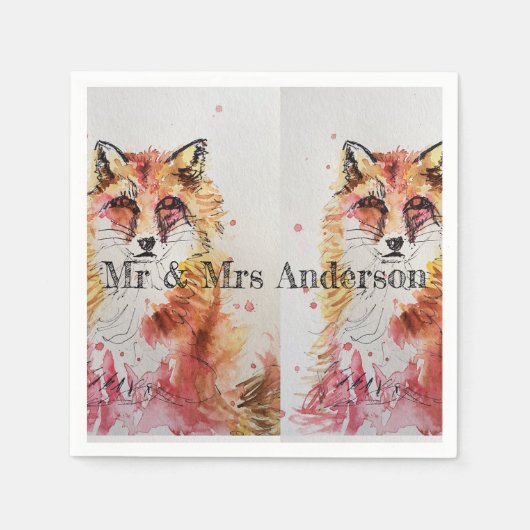 Cute Red Fox Wedding Decor Serviette Napkins (Vorderseite)