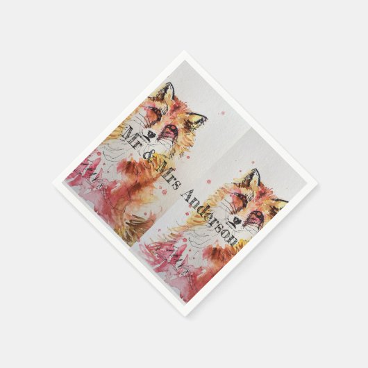 Cute Red Fox Wedding Decor Serviette Napkins (Ecke)