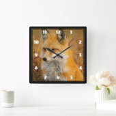 Cute Red Fox Wilderness Nature Fotograf Quadratische Wanduhr (Zuhause)