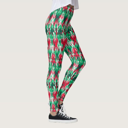 Cute red green abstract aztec pattern leggings (Rechts)