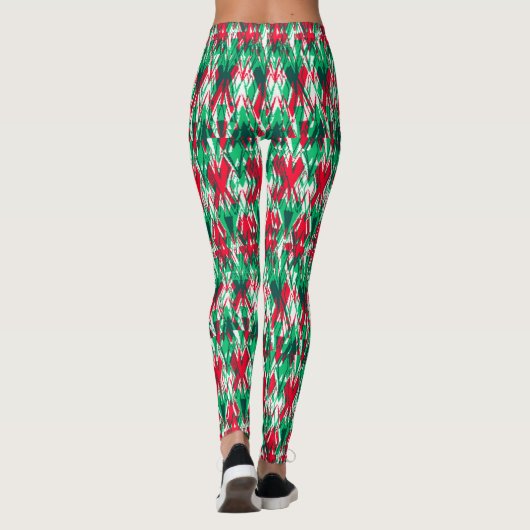 Cute red green abstract aztec pattern leggings (Rückseite)