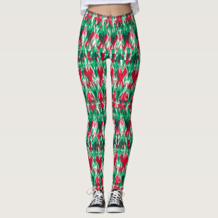 Cute red green abstract aztec pattern leggings