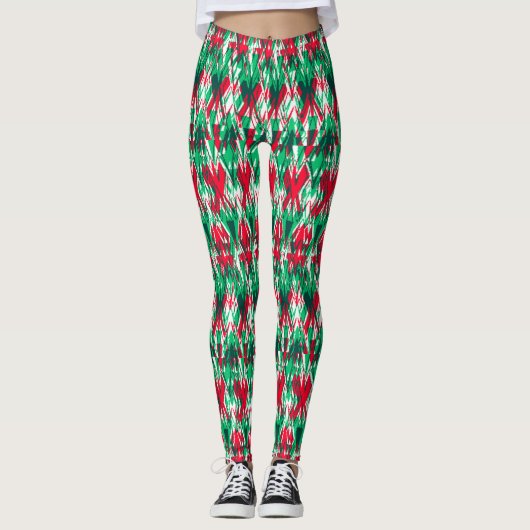 Cute red green abstract aztec pattern leggings (Vorderseite)