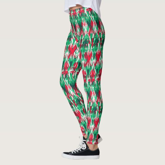 Cute red green abstract aztec pattern leggings (Links)