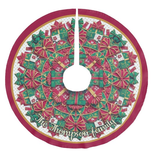 Cute red green festive christmas pattern custom polyester weihnachtsbaumdecke (Vorderseite)