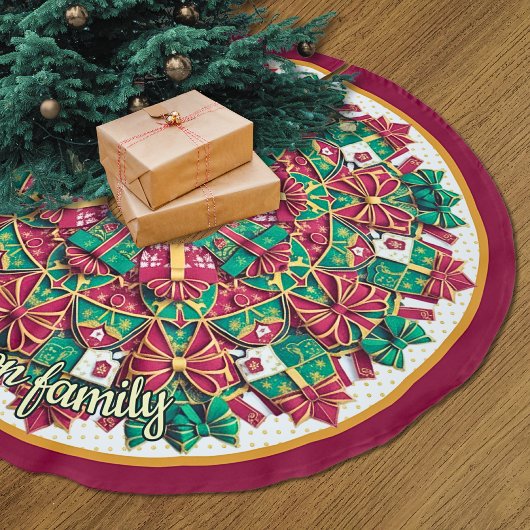 Cute red green festive christmas pattern custom polyester weihnachtsbaumdecke