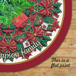 Cute red green festive christmas pattern custom polyester weihnachtsbaumdecke