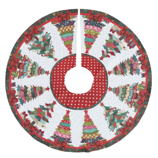 Cute red green patchwork christmas trees printed polyester weihnachtsbaumdecke (Vorderseite)