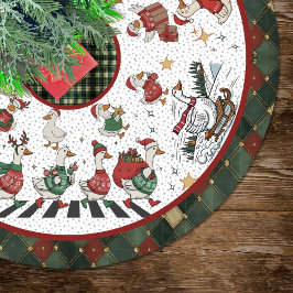 Cute Red Green Silly Goose Christmas Polyester Weihnachtsbaumdecke