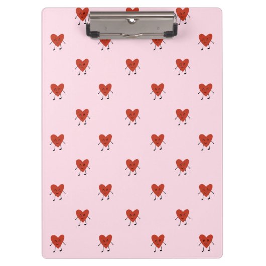 Cute Red Hearts Seamless Love Pattern on Pink Klemmbrett (Vorderseite)