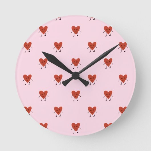 Cute Red Hearts Seamless Love Pattern on Pink Runde Wanduhr (Vorderseite)