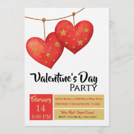 Cute Red Hearts Valentines Day Party Einladung